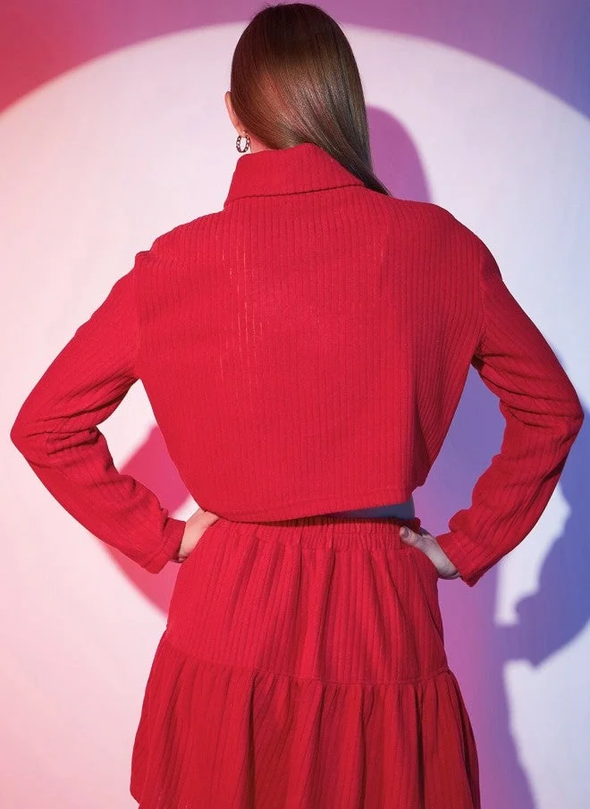 STREET 9 Red Turtle Neck Crop Top for Women